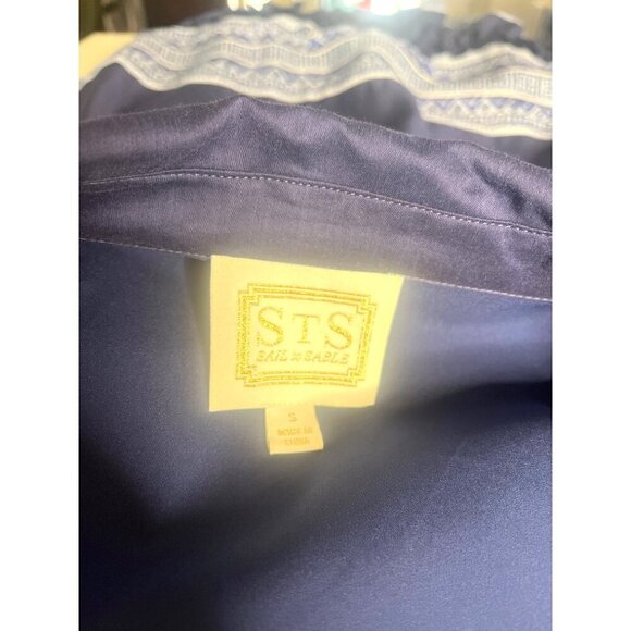 STS Sail to Sable Silk Blend Scallop Hem Long Sleeve Navy Blue Shirt Dress SM - Picture 6 of 11